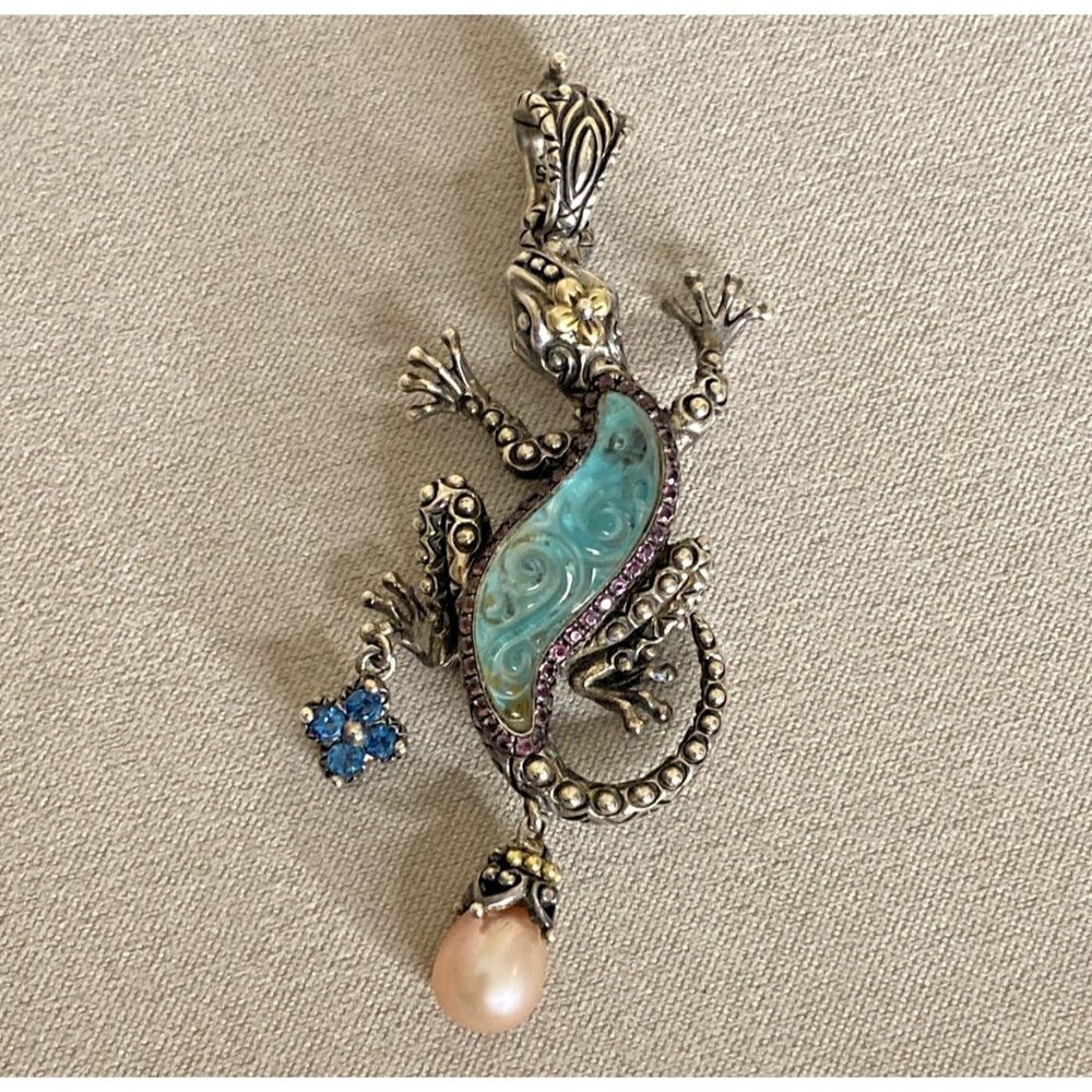 Barbara‎ Bixby Gecko Enhancer Sterling 18K Gold & Multi-Gemstone Lizard Pendant